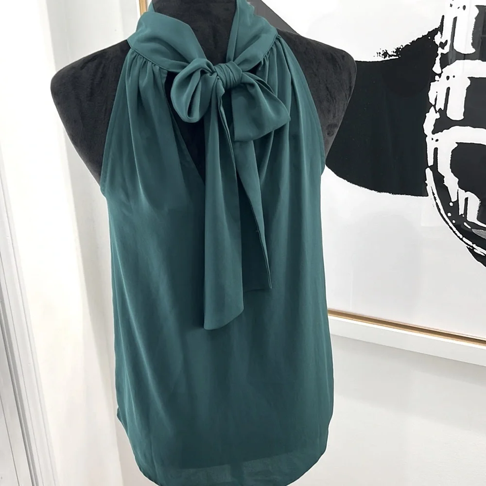 NWT J. Crew Forest Green Tie-Neck Halter Top Blouse, Size 2